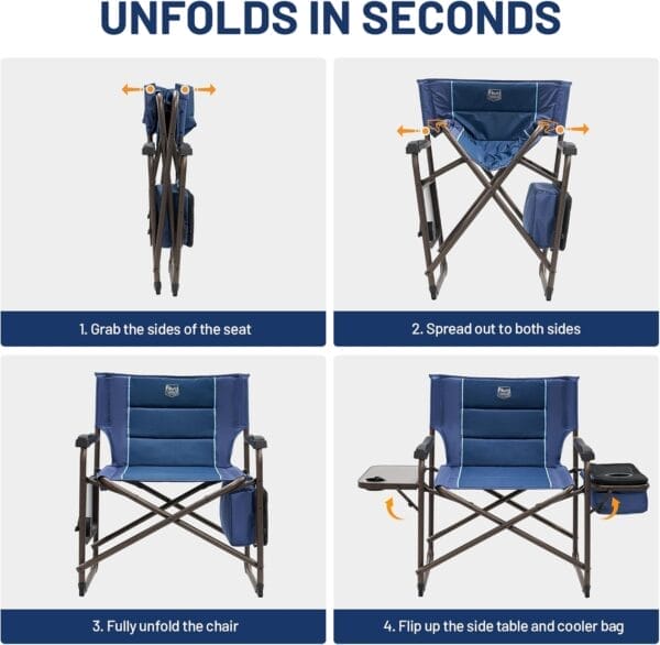 TIMBER RIDGE XXL Oversized Directors Chair 600lbs - Heavy Duty Camping Chair with Cooler Bag & Table, Portable Folding Chair with Wide Seat for Tailgating, Patio, Outdoor - Blue - Image 9