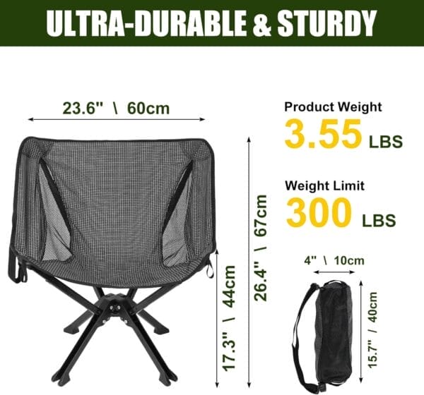 Folding Camping Chair Portable Chair Collapsible Backpacking Chair Ultra Lightweight, Compact Beach Chair with Backpack Bag - Image 3
