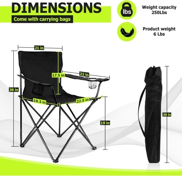 Joyfair Portable Camping Chair, Outdoor Lawn Folding Chairs for Adults, Heavy Duty Large Foldable Chairs for Beach, Fishing, Tailgating Outdoor Sport, 2 Cup Holders & Carry Bag - Image 2