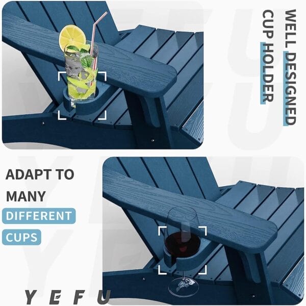 YEFU Oversized Adirondack Chair with Cup-Holder,Plastic Outdoor Fire Pit Chair, Weather Resistant, Poly Lumber Chair, Used in Patio, Lawn, Deck,Heavty Duty,Weight Capacity 400lbs-Navy Blue - Image 4