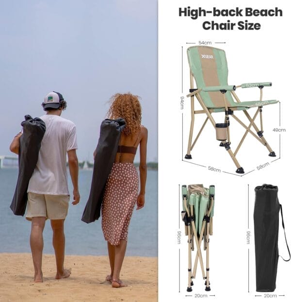 XGEAR Camping Chair Hard Arm High Back Lawn Chair Heavy Duty with Cup Holder, for Camp, Fishing, Hiking, Outdoor, Carry Bag Included - Image 2