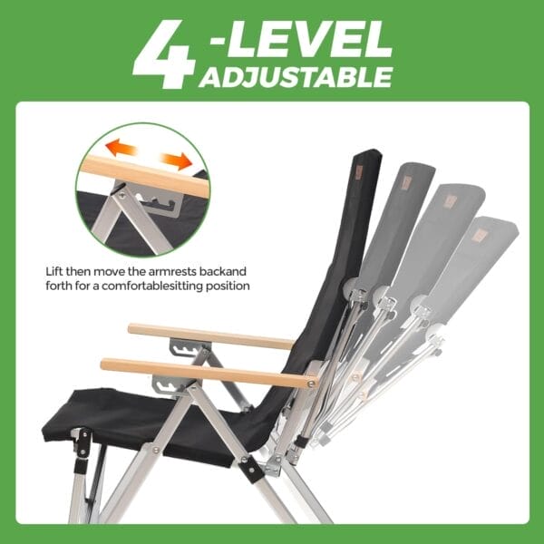 Folding Camping Chair Portable Chairs for Adults Adjustable High Back Outdoor Comfortable Chair with Storage Bag - Image 5