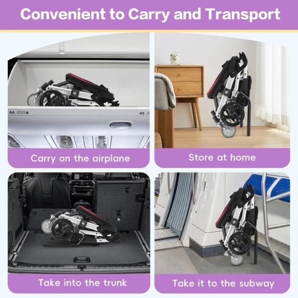 Ambliss Lightweight Folding Transport Wheelchair for Adults - Portable, Compact, and Easy-to-Use Travel Wheelchair, up to 300 lbs (Silver) - Image 7