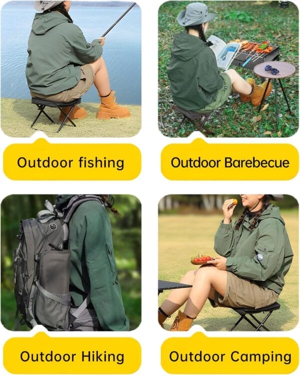 Folding Chair,Collapsible Stool,Weight 1.36lbs,Load 264lbs,Portable Stool for Camping,Fishing,Hiking,BBQ,Gift for Fisherman-Black - Image 3