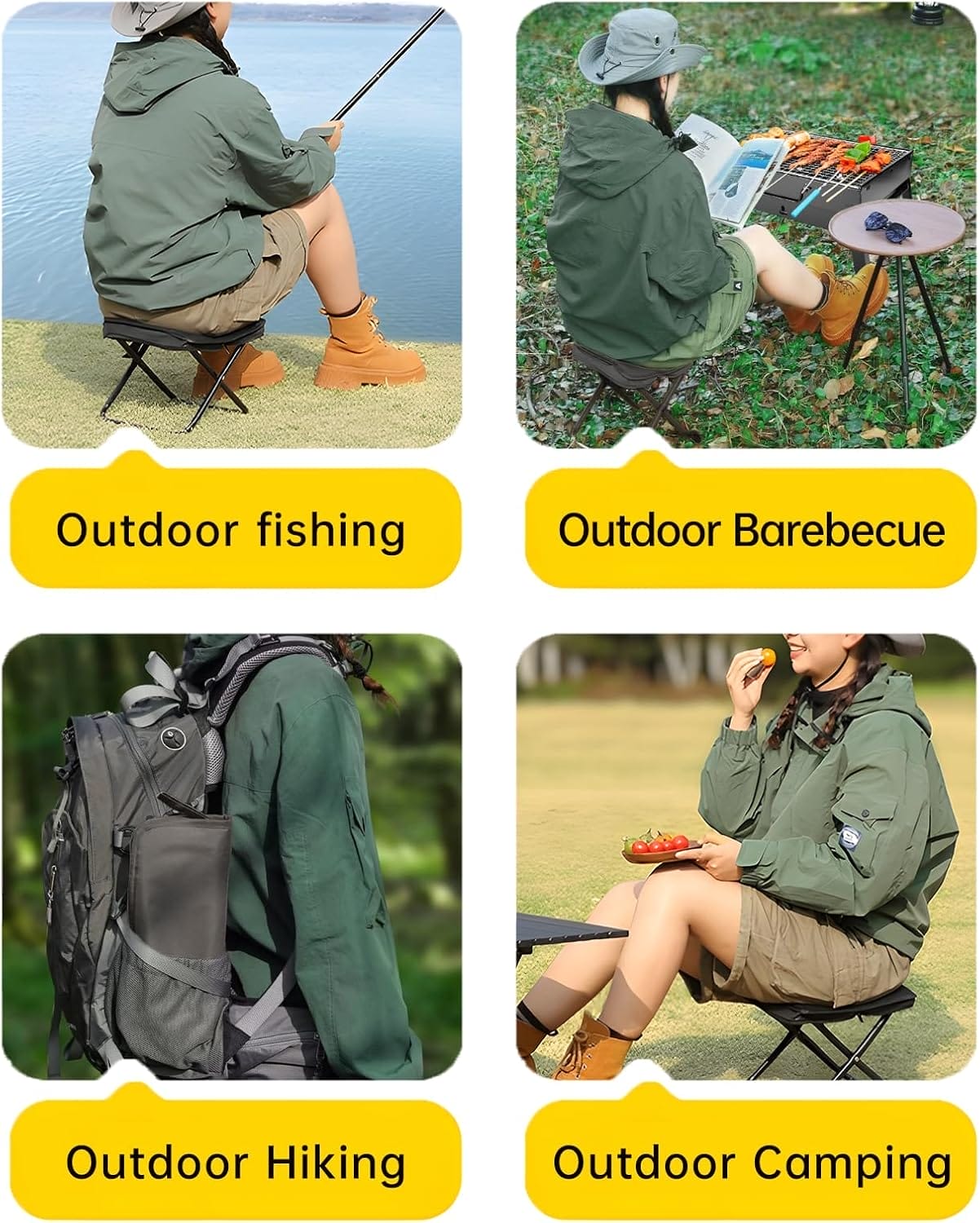 Folding Chair,Collapsible Stool,Weight 1.36lbs,Load 264lbs,Portable Stool for Camping,Fishing,Hiking,BBQ,Gift for Fisherman-Black - Image 3