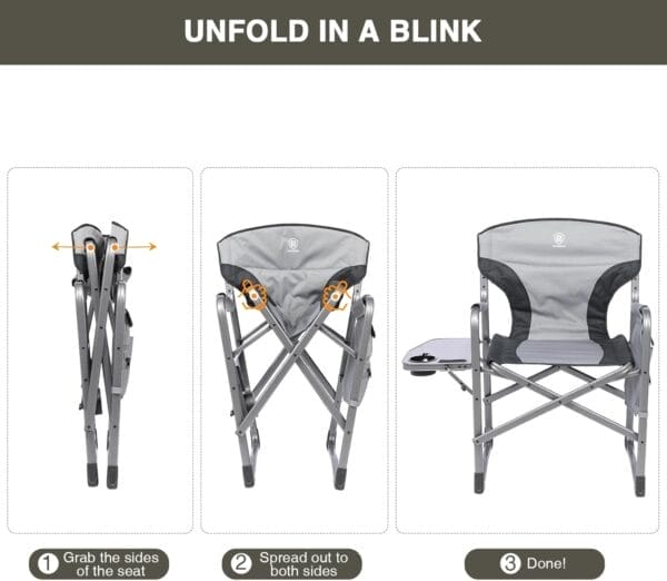 EVER ADVANCED Lightweight Folding Directors Chairs Outdoor, Aluminum Camping Chair with Side Table and Storage Pouch, Heavy Duty Supports 350LBS - Image 8