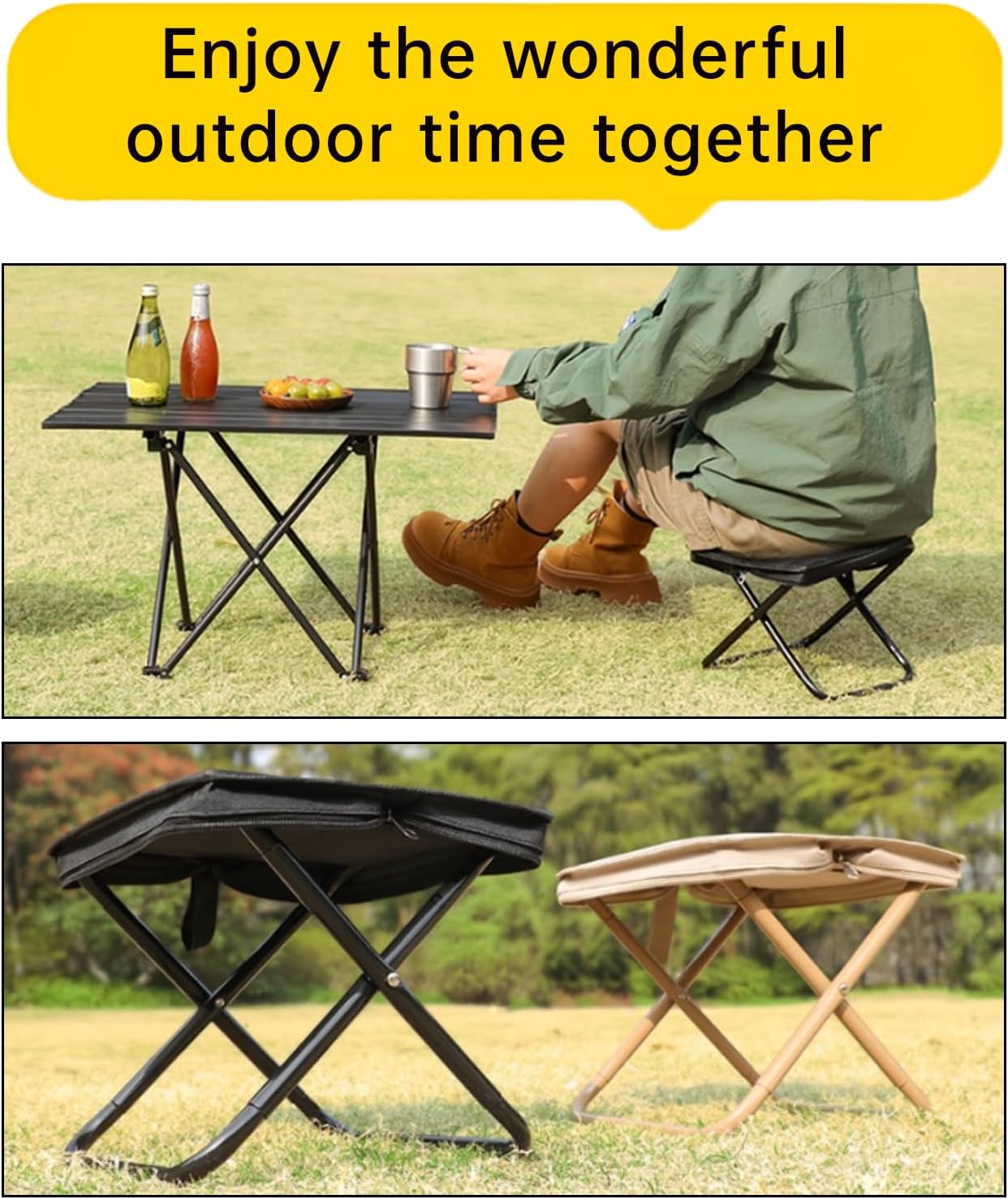Folding Chair,Collapsible Stool,Weight 1.36lbs,Load 264lbs,Portable Stool for Camping,Fishing,Hiking,BBQ,Gift for Fisherman-Black - Image 4