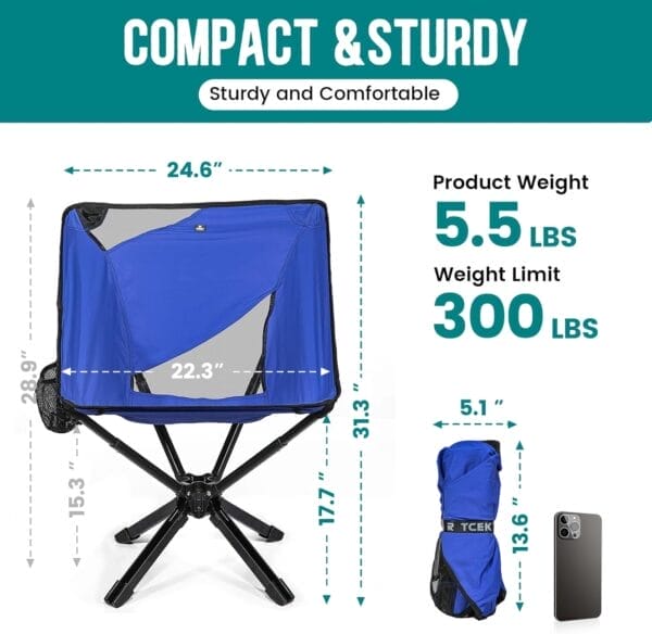Adjustable Portable Camping Chair RiseLite Lightweight Compact Folding Chair for Adults, Collapsible Camp Chairs That Folds Up Small, Easy Carry for Travel, Outdoor, Sports, Backpacking, Hiking - Image 2