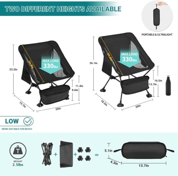ATEPA Backpacking Chair, Ultralight Folding Portable Small Camping Chairs for Adults Compact Foldable Beach Seat with Anti-Sinking Feet & Aluminum Frame for Outdoor Hiking Travel Fishing - Image 3