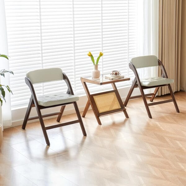 Wooden Folding Chairs Set of 2, Folding Chairs with Padded Seats, 31" Stackable Folding Dining Chairs, Folding Extra Chair for Banquet Room, Bedroom, Party Chairs, Walnut Khaki
