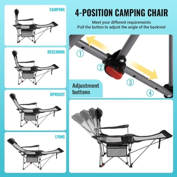 #WEJOY 2-in-1 Reclining Camping Chair with Footrest for Adults Folding Lounge Chair with Adjustable Backrest Lightweight Camping Chairs Heavy Duty Camp Chairs for Outdoor - Image 3