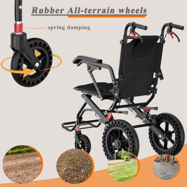 18”W x 18”D Seat Wheelchairs for Adults Transport Chair Lightweight Foldable with Telescopic Handle, Portable Folding Travel Wheel Chairs for Seniors，21.4 lbs，12” Rear Wheel - Image 2