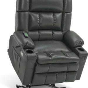 MCombo Dual Motor Power Lift Recliner Chair for Elderly, Lay Flat Lift Chair with Heat and Massage, Oversized Lift Recliner for Big and Tall, Faux Leather R7891 (Grey, Oversized)