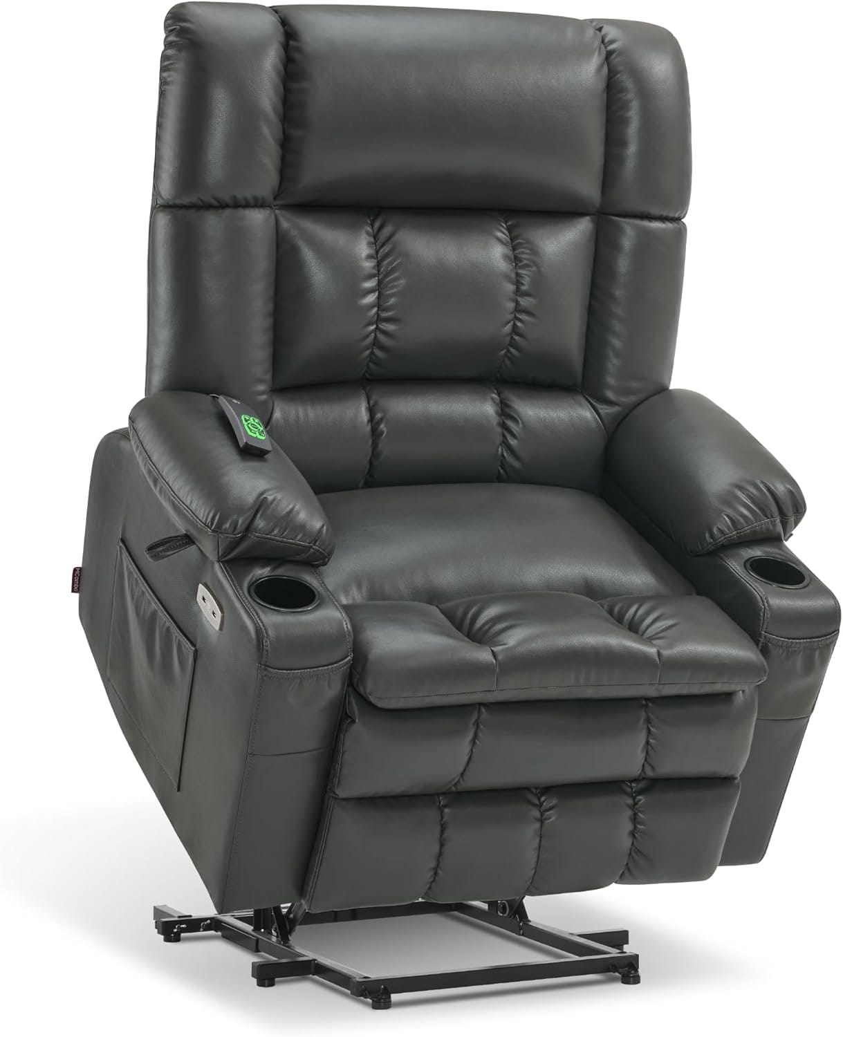 MCombo Dual Motor Power Lift Recliner Chair for Elderly, Lay Flat Lift Chair with Heat and Massage, Oversized Lift Recliner for Big and Tall, Faux Leather R7891 (Grey, Oversized)