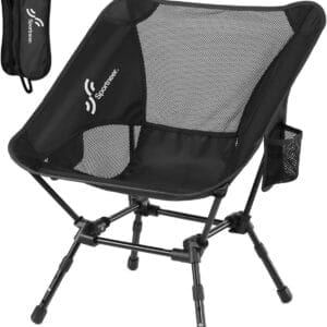 Sportneer Lawn Chairs: 3 Heights Adjustable Camping Chairs for Adults with 2 Side Pockets - Compact & Portable Folding Chairs for Outside, Backpacking, Hiking, Picnic and Travel (1, Black)