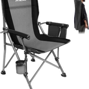 XGEAR Portable Camping Chairs for Adults with Padded Hard Armrest, Sturdy Folding Camping Chair with Cup Holder, Storage Pockets Carry Bag Included, Support to 300 lbs(Grey)