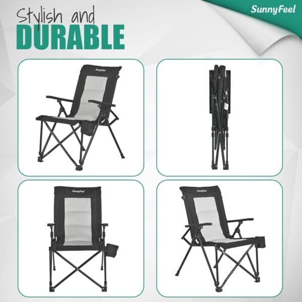 SUNNYFEEL Ergonomic High Back Camp Chair - 500lbs Heavy Duty Folding Chair, UV-Resistant Portable Camp Chair with Hard Armrests, Cup Holder＆ Bag for Outdoor, Basebal, Travel, Sports, Hiking, Fishing - Image 6