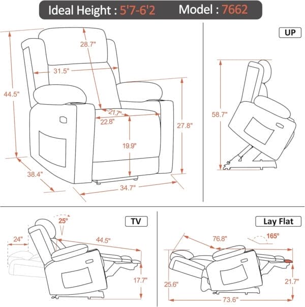 MCombo Large Triple Motor Power Lift Recliner Chair with Massage and Heat for Elderly People, Adjustable Headrest, Infinite Position, USB Ports, Fabric 7662 (Brown, Large) - Image 3