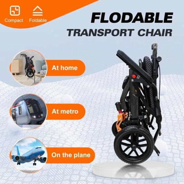 20LBS Ultra-Light Foldable Transport Wheelchair for Adults - Carbon Fiber Coating, 10” PU Tires, Pull Rod, Lightweight & Portable for Travel & Daily Use - Image 8