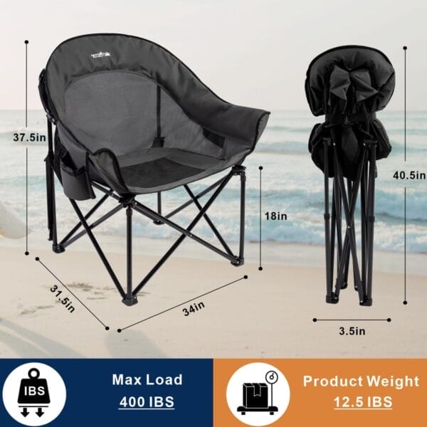apollo walker Oversized Camping Chair - Heavy Duty XL Padded Camping Chairs with Breathable Mesh, Portable Folding Outdoor Chairs for Adults, Beach Chair with Cup Holder & Side Pocket, Supports 500lbs - Image 2
