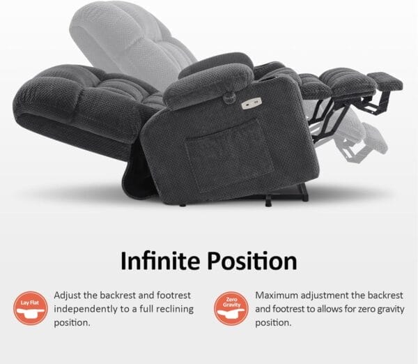 MCombo Dual Motor Power Lift Recliner Chair Sofa with Massage and Heat for Big Elderly People, Infinite Position, USB Ports, Cup Holders, Fabric R7897 (Dark Gray, Medium-Wide) - Image 6