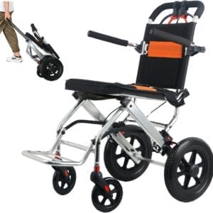 Ultra Lightweight Folding Wheelchair for Adults, 12" Big Rear Tires Transport Wheelchairs, Foldable Portable Travel Wheelchairs for Adults and Seniors Support 220lbs, Airline Approved