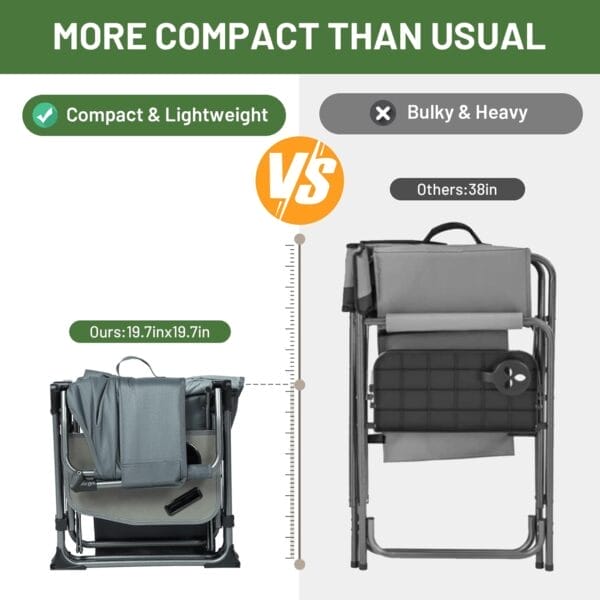TIMBER RIDGE Aluminum Camping Directors Chair with Side Table Pocket, Portable Folding Chair, Heavy Duty Lawn Chair for Fishing Trip Picnic Concert Outdoor 400lbs, Grey 2 Pack - Image 5