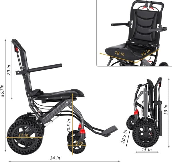 (18" Wide Seat) Lightweight Ergonomic Transport Wheelchair for Seniors and Adults, Portable Foldable Transit Travel Wheelchairs All Terrain - Image 2