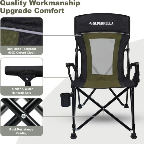 Portable Outdoor Folding Camping Hard Arm Chair Heavy Duty Camp Chair for Outside Activities, Black&Green - Image 5