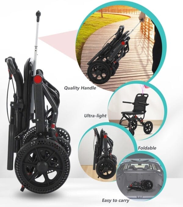 Ultra Light Portable Folding Transport Wheelchair Lightweight Transport Travel Chair Support Aluminum Wheelchair for Adults and Seniors with Handle - Image 5