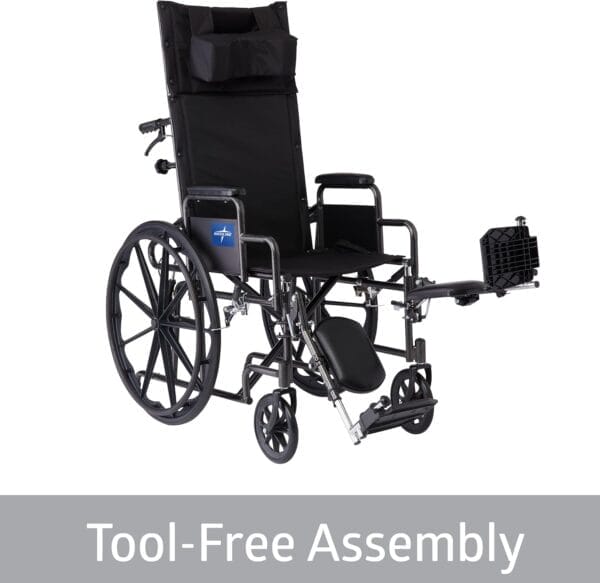 Medline Reclining Wheelchair, Desk-Length Arms and Elevating Leg Rests, 20" x 18" Seat (W x D) - Image 4