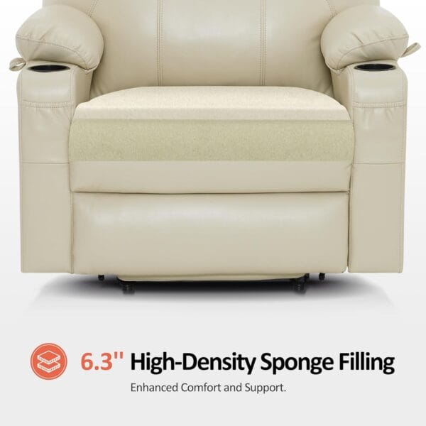 MCombo Extra Wide Power Lift Recliner Chair for Elderly, Lift Chair with Heat and Massage for Big People, USB&Type C Ports, Cup Holders, Faux Leather R7045 (Cream White, Medium-Wide) - Image 5
