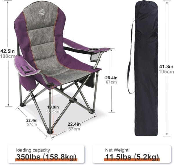 Camping Chairs for Adults,High Back Folding Camp Chair with Cup Holder and Cooler Bag,Heavy Duty Outdoor Lawn Chairs,Perfect for Camping,Hiking,Picnics,and Beach Trips,Purple - Image 3