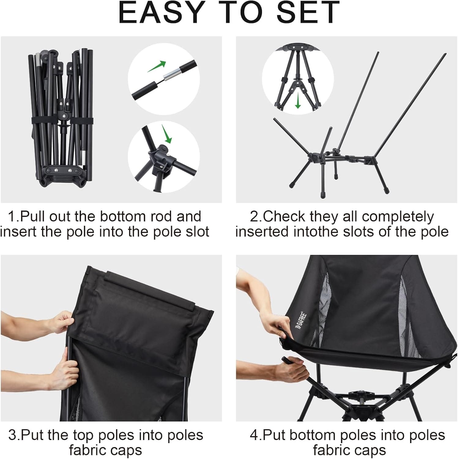 G4Free Folding Lightweight Camp Chair High Back Camping Chair Backpacking Chair Heavy Duty 330lbs with Headrest Pocket Black - Image 7