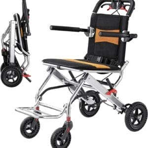 Ultra-Lightweight 19lbs Foldable Transport Wheelchair for Seniors - Portable Aluminum Travel Wheelchair with Carrying Bag, Supports 220lbs Capacity