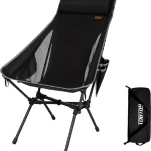 TOBTOS Portable High Back Camping Chair, Support Heavy Duty 440 lbs, Compact Folding Chair with Detachable Pillow for Camp, Hiking, Backpacking (Black)