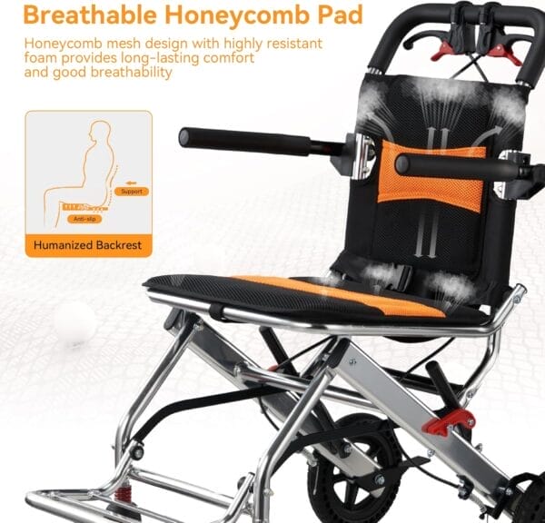 Ultra-Lightweight 19lbs Foldable Transport Wheelchair for Seniors - Portable Aluminum Travel Wheelchair with Carrying Bag, Supports 220lbs Capacity - Image 4