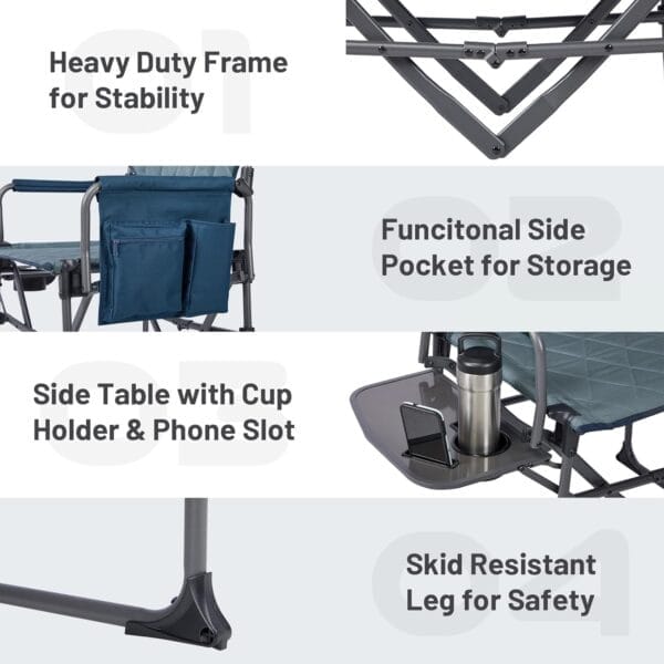 TIMBER RIDGE Heavy Duty Camping Chair with Compact Size, Portable Directors Chair with Side Table and Pocket for Camping, Lawn, Sports and Fishing, Supports Up to 400lbs, Navy 2 Pack - Image 9