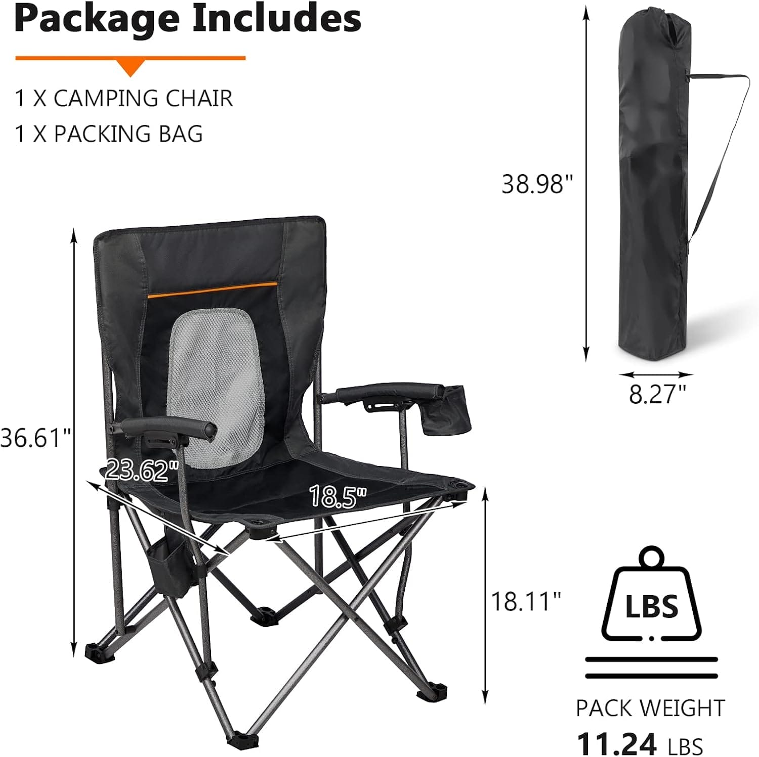 PORTAL Folding Camping Chair Comfortable Portable Lawn Chairs Lightweight Foldable Outdoor Camp Chair for Adults, Supports up to 300 lbs, Black - Image 3