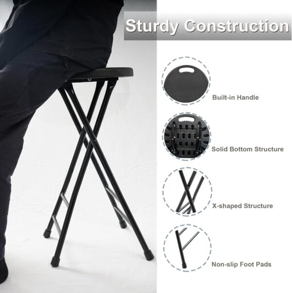 24-Inch Folding Stool with Handle, Folding Bar Stool with Non-Slip Feet,Folding Chair,Indoor and Outdoor Foldable Stool for Adults,600 lbs Capacity,Kitchen,Game Room(13"×11.5"×24") - Image 3