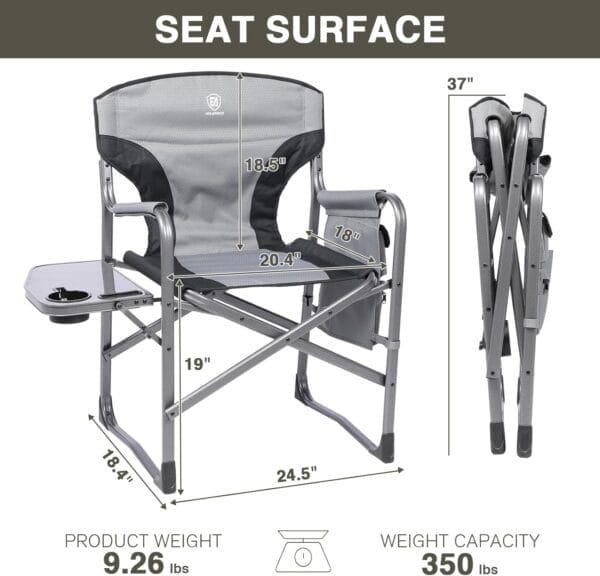 EVER ADVANCED Lightweight Folding Directors Chairs Outdoor, Aluminum Camping Chair with Side Table and Storage Pouch, Heavy Duty Supports 350LBS - Image 3
