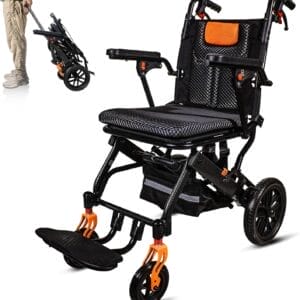 20LBS Ultra-Light Foldable Transport Wheelchair for Adults - Carbon Fiber Coating, 10” PU Tires, Pull Rod, Lightweight & Portable for Travel & Daily Use