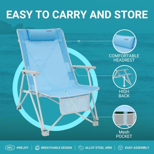 #WEJOY Oversized Heavy Duty Beach Chair,Folding High Back Portable Camping Lawn Chairs for Adults with Armrest,Headrest,Pocket for Outdoor Camp Festival Sand Concert Travel Picnic BBQ Sport,265 LBS - Image 4