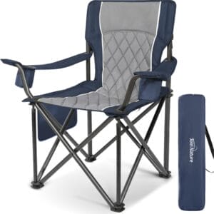 Outdoor Large Camping Chairs for Adults, Heavy Duty Camp Chair Support 800lbs, King Kong Folding Chairs with Padded and Pocket for Outside, Sports, Lawn, Built Durable and Reliable, Blue