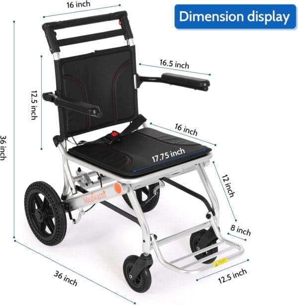Portable Aluminum Transport Wheelchair with Handbrake, 11" Rear Wheels, Ultralight Folding Travel Wheelchair for Adults, Sliver (Seat Width:17.75") - Image 2