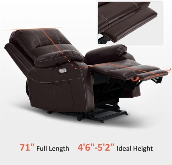 MCombo Small-Wide Power Lift Recliner Chair with Massage and Heat for Petite Elderly People, 3 Positions, 2 Side Pockets, USB Ports, Faux Leather R7410 (Dark Brown, Small-Wide) - Image 7