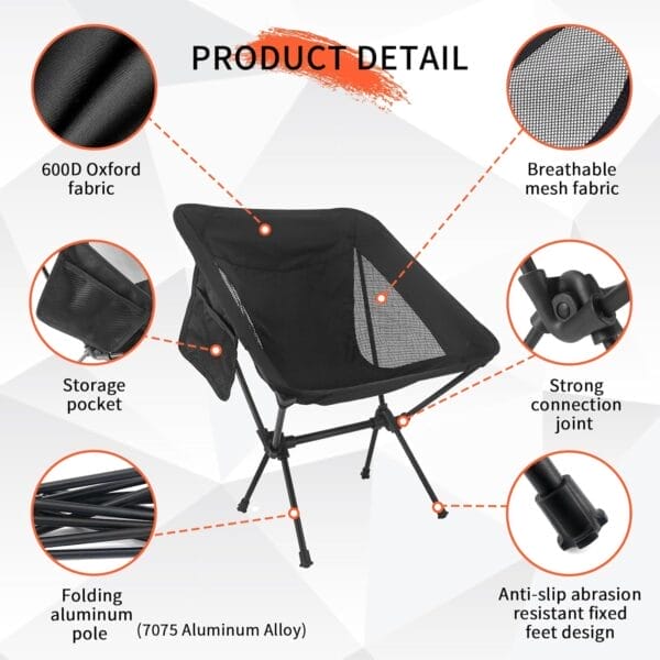 NewDoar 2 Pac Camping Chairs 2 Pack, Collapsible Portable Compact Chair, with Carrying Bag Lightweight Small Folding Chair, for Hiking & Beach & Fishing Lawn Concert - Image 6