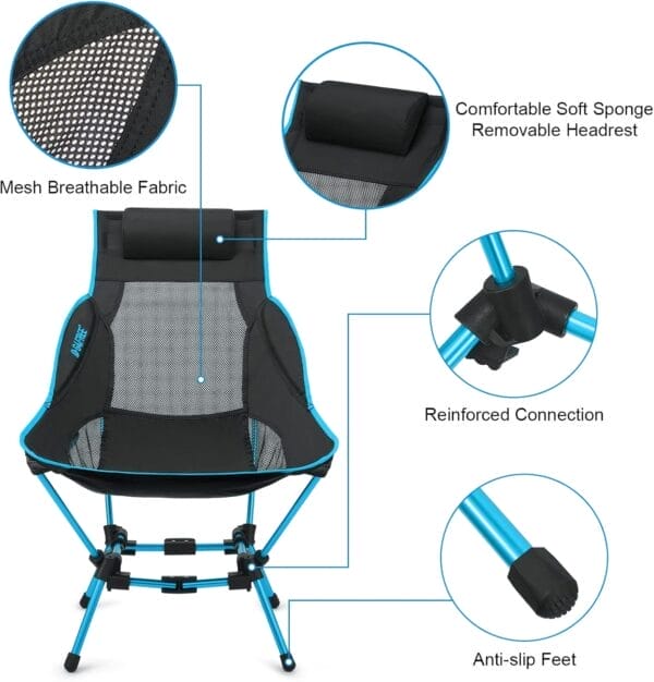 G4Free Folding Camp Chair High Back Lightweight Camping Chair with Removable Pillow, Side Pocket & Carry Bag, Compact & Heavy Duty 385lbs for Outdoor Hiking Backpacking Beach Picnic Travel - Image 5
