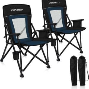 Camping Chair Portable Folding Lawn Chair Comfortable Hard Arm Sturdy for Family Camp, Outdoor, Sports, Beach, Travel, Support 400 lbs, Black&Blue