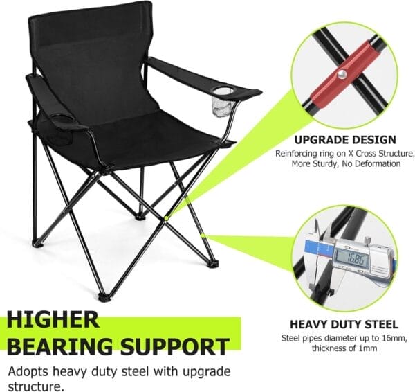 Joyfair Portable Camping Chair, Outdoor Lawn Folding Chairs for Adults, Heavy Duty Large Foldable Chairs for Beach, Fishing, Tailgating Outdoor Sport, 2 Cup Holders & Carry Bag - Image 3